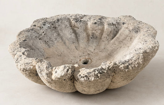 Impressive Antique French Scalloped Stone basin from Provence