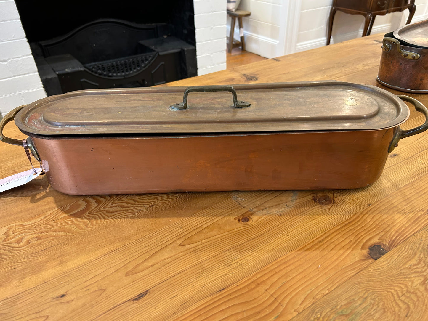 Large Antique French Copper Fish Pot with Lid from the French Alps