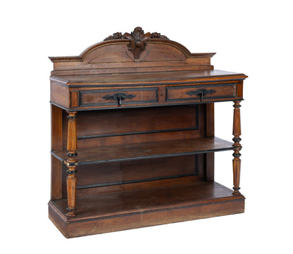 Antique French 19th Century buffet featuring ornate detailing and a beautifully carved crest and lift up top with marble inlay in a rich warm-toned wood from Provence