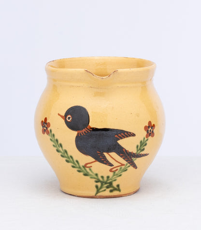 Lovely vintage French large jug with bird and floral motifs from the French Alps