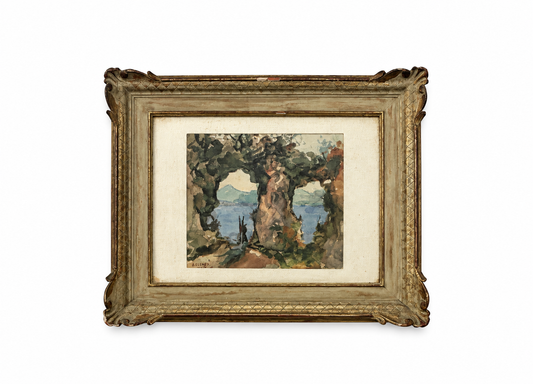 Charming vintage French landscape painting in an ornate gilt frame