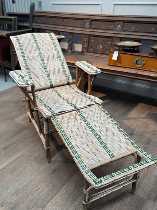 Vintage French Rattan Reclining Chair with footrest