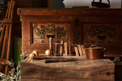 An beautiful set of 4 vintage French butchery knives with timber handles from the French Alps