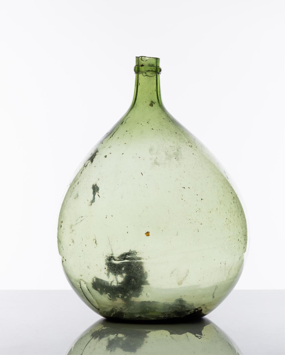 Antique French Demijohn Green Wine Bottle from Provence