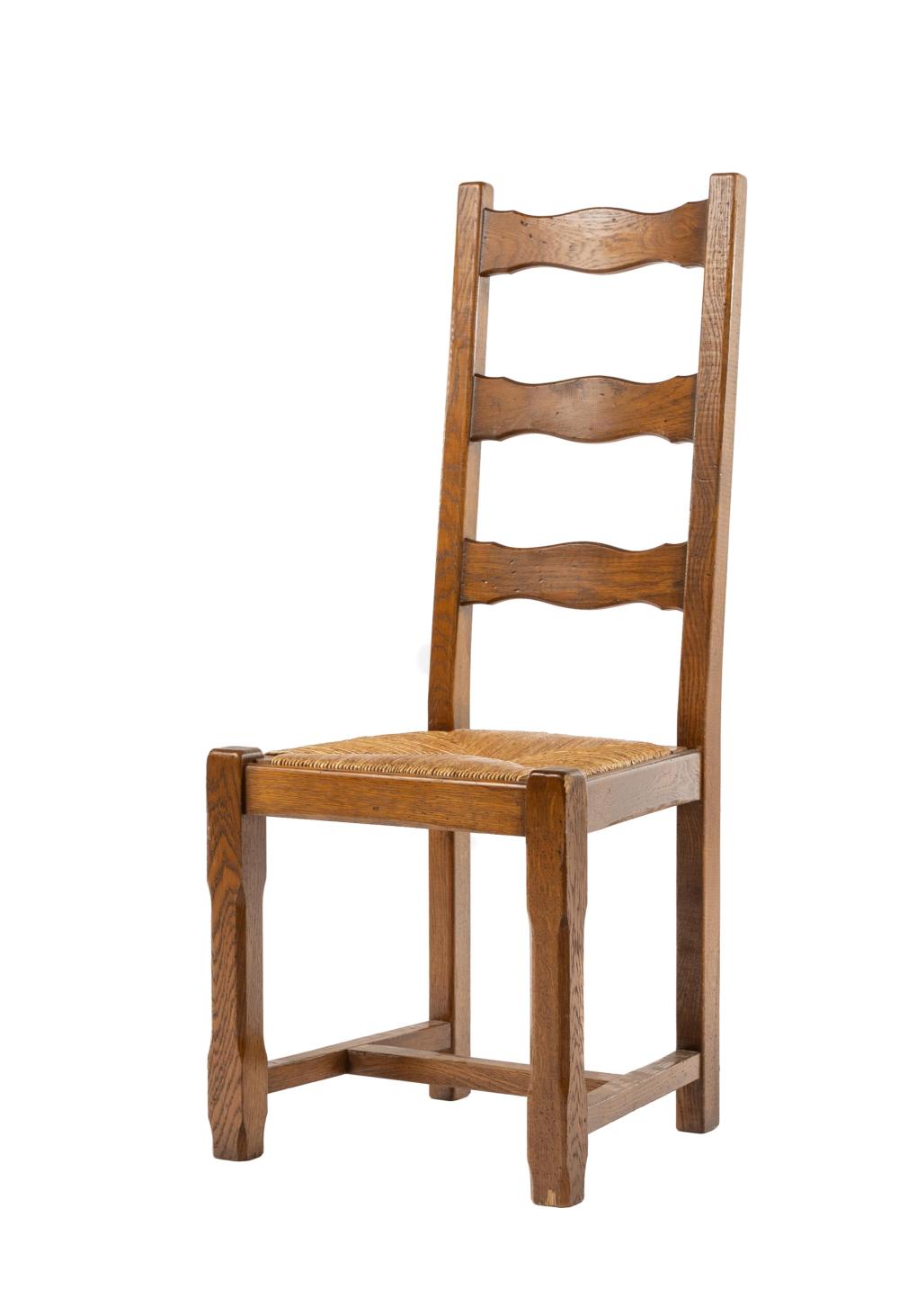 Lovely solid oak dining chair with ladder back and rush seat from the French Alps