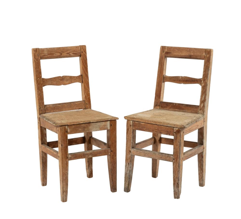 Pair of Vintage French alpine dining chairs from a chalet near Chamonix in the French Alps