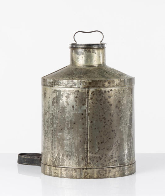 Antique French Zinc Milk Can with Original Leather Carrying Straps from The French Alps