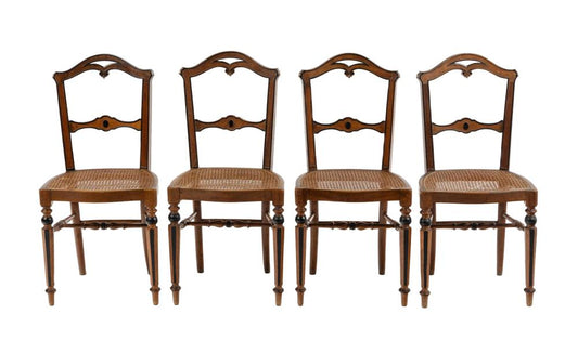 Gorgeous set of 4 Cane Chairs with Intricate Top Details From the Haute Savoie region