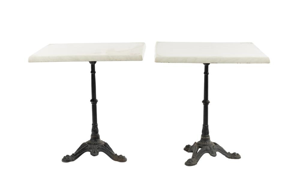 Set of 2 Vintage Parisian Bistro Tables with heavy cast iron bases