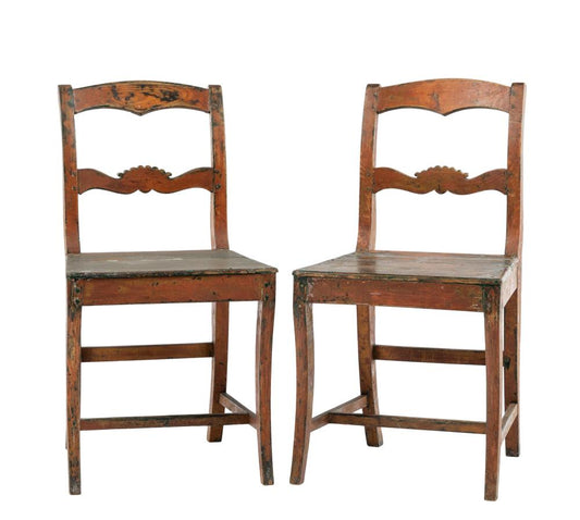 Pair of Antique French Timber Chairs from the Haute Savoie region