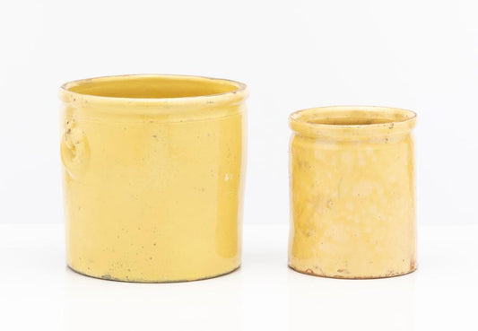 Beautiful pair of vintage French yellow pots from Haute Savoie