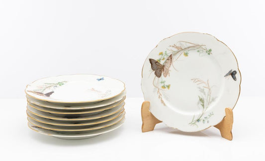 Set of 8 Antique French 'Papillons' Plates from Haute Savoie