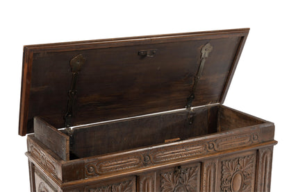 Early 19th Century antique French impressive carved Oak blanket chest from the French Alps