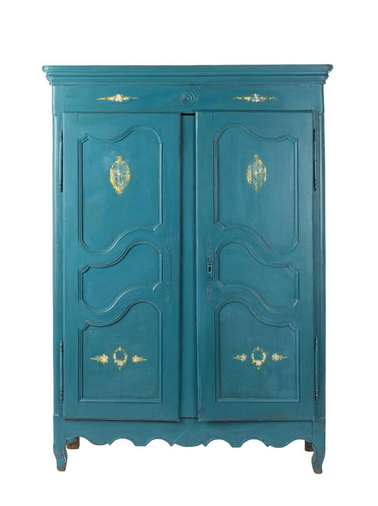 Stunning Antique 19th Century French 'Canard' Blue Armoire from Bretagne