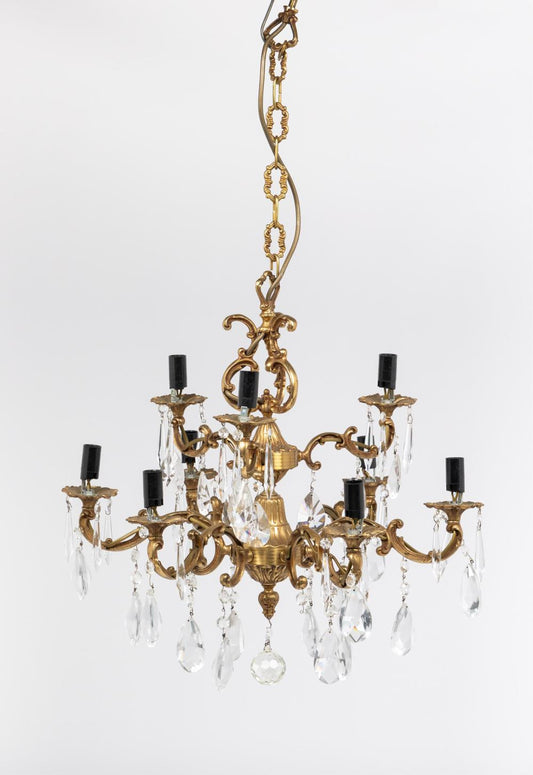 Impressive and elegant French brass Chandelier with Water Drop Crystals