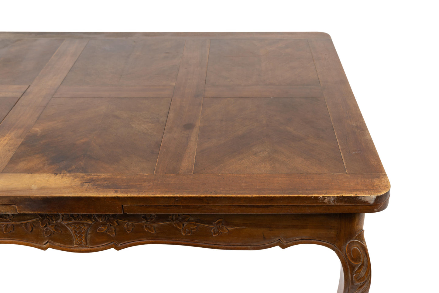 19th Century Antique French walnut Louis XV Style extendable dining table with floral hand carvings from Provence