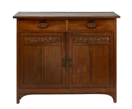 Gorgeous French Parisian Art Deco Sideboard with hand carvings and original brass hardware.