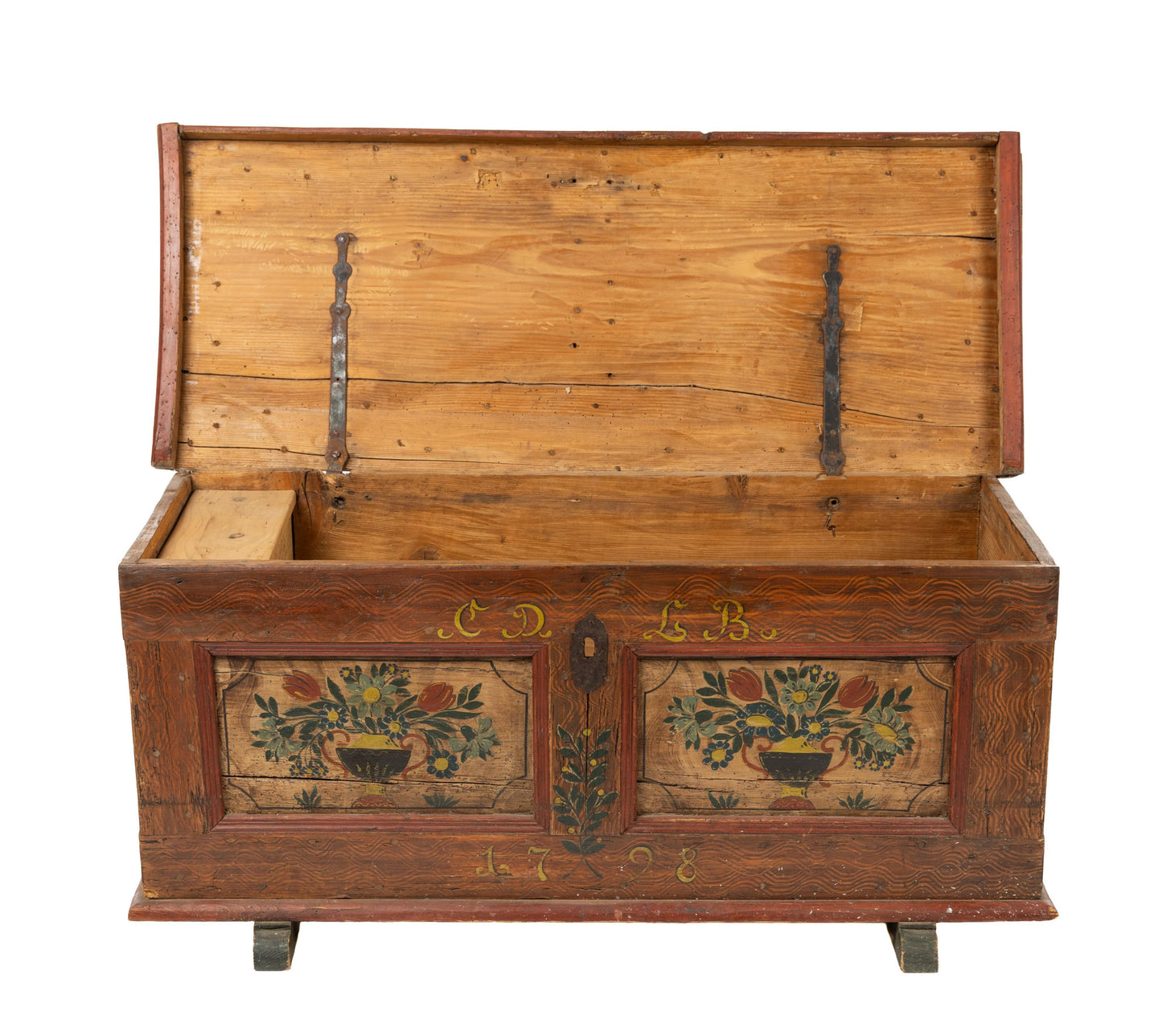 Impressive 18th century antique French '1798' Handpainted Alpine Folk Trunk from Chamonix