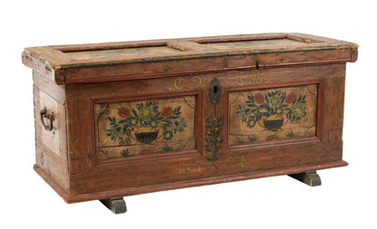 Impressive 18th century antique French '1798' Handpainted Alpine Folk Trunk from Chamonix