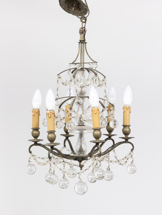 Elegant French Bronze Chandelier with gorgeous crystal baubles from Paris