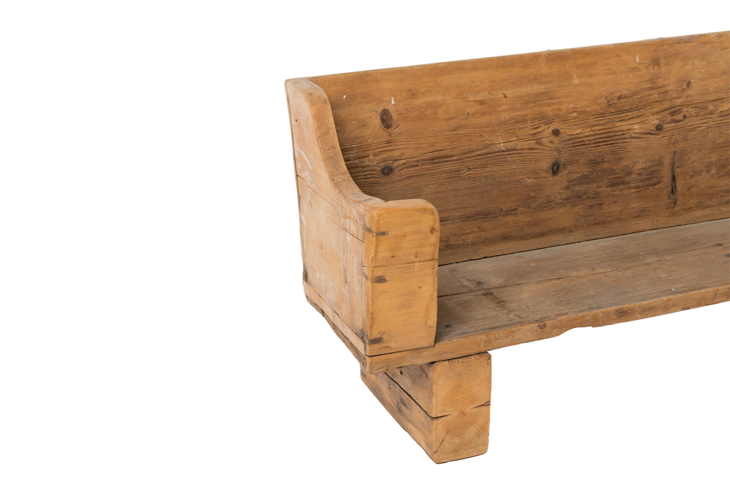 Beautiful hand made 20th century vintage French solid Baltic Pine bench seat from the French Alps