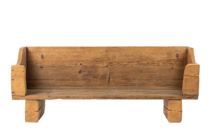 Beautiful hand made 20th century vintage French solid Baltic Pine bench seat from the French Alps