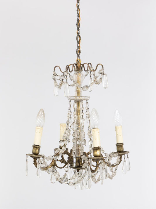 Sophisticated Parisian French Antique brass Chandelier with Crystals from Paris