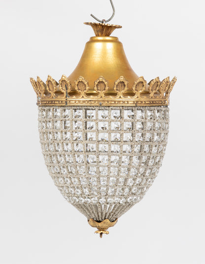 Impressive and Beautiful French Basket Chandelier with Crystal Adornments from Paris