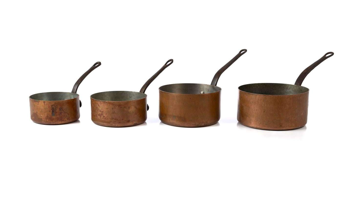 Set of 4 antique French copper pots from Provence