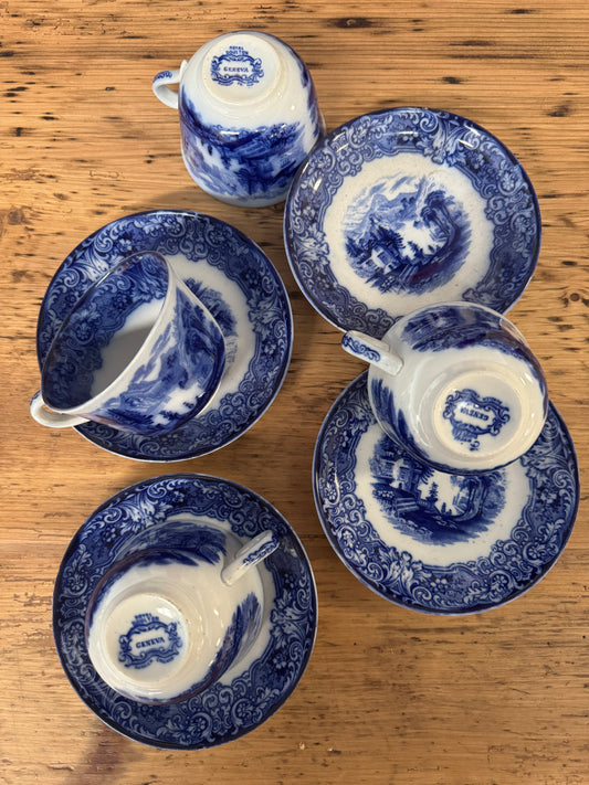 Antique Royal Doulton ‘Geneva’ Cups & Saucers - Set of Four