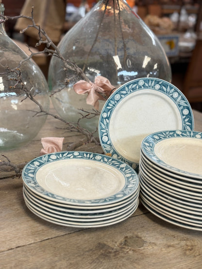 Genuine antique French blue and white ' Creil et Montereau' 42-piece dinner set from France.