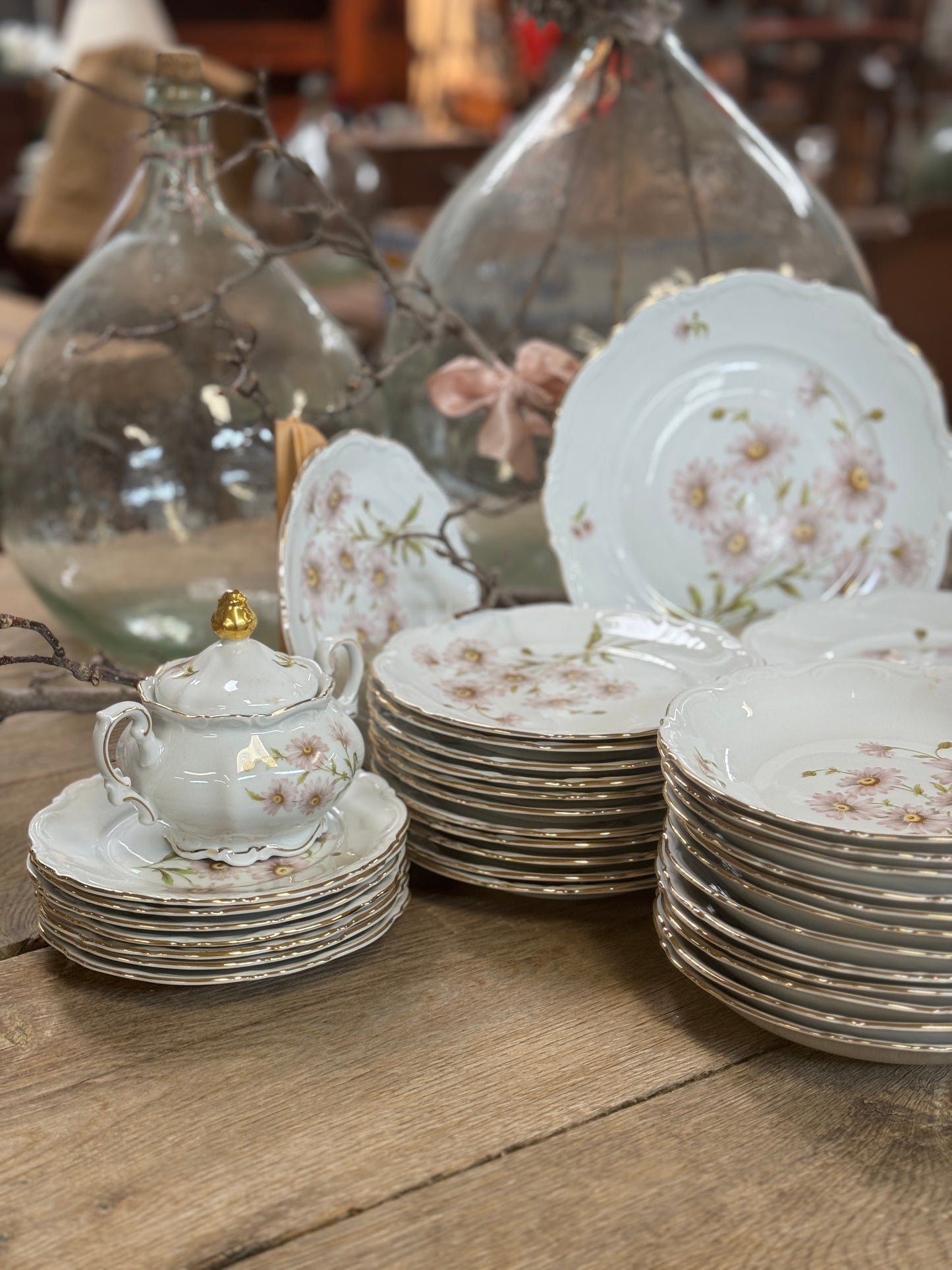 Beautiful 51 set of antique 'Daisy Bell' crockery from Bavaria, found in France.