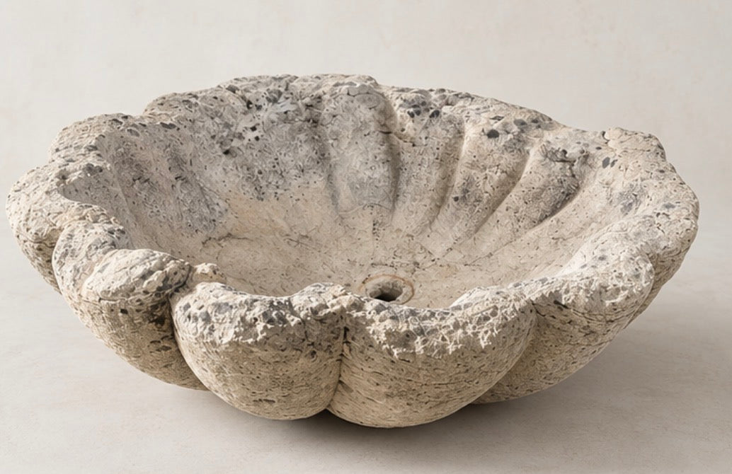 Impressive Antique French Scalloped Stone basin from Provence
