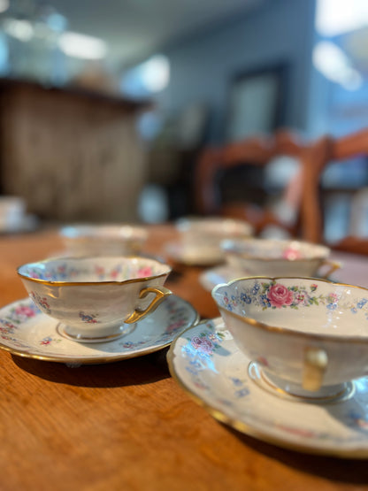 Lot of 5 delicate antique French Limoges style tea cups and saucers from Paris.