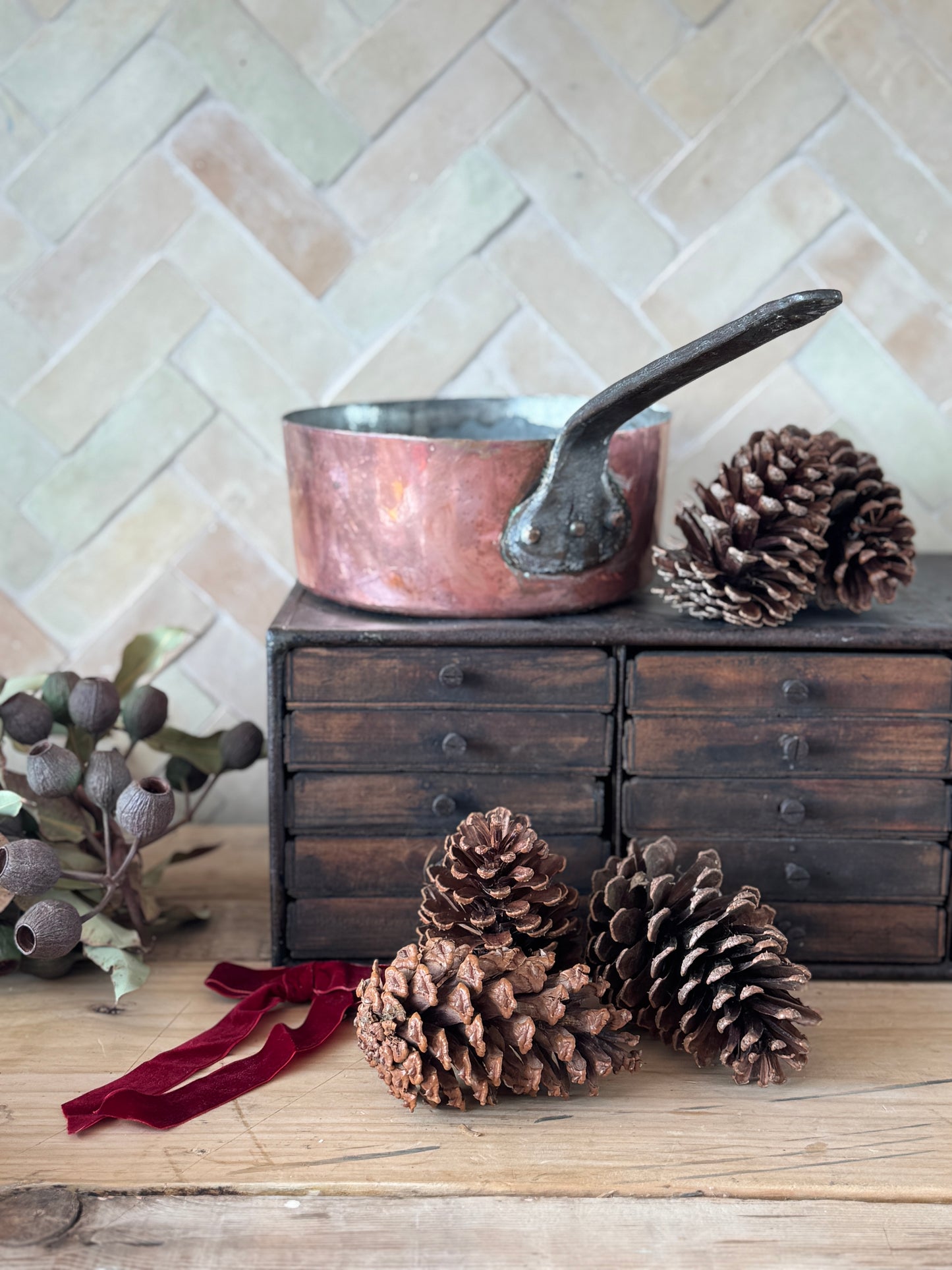 Antique French Copper saucepan from The French Alps in Holiday Gift Box – Perfect Christmas Present