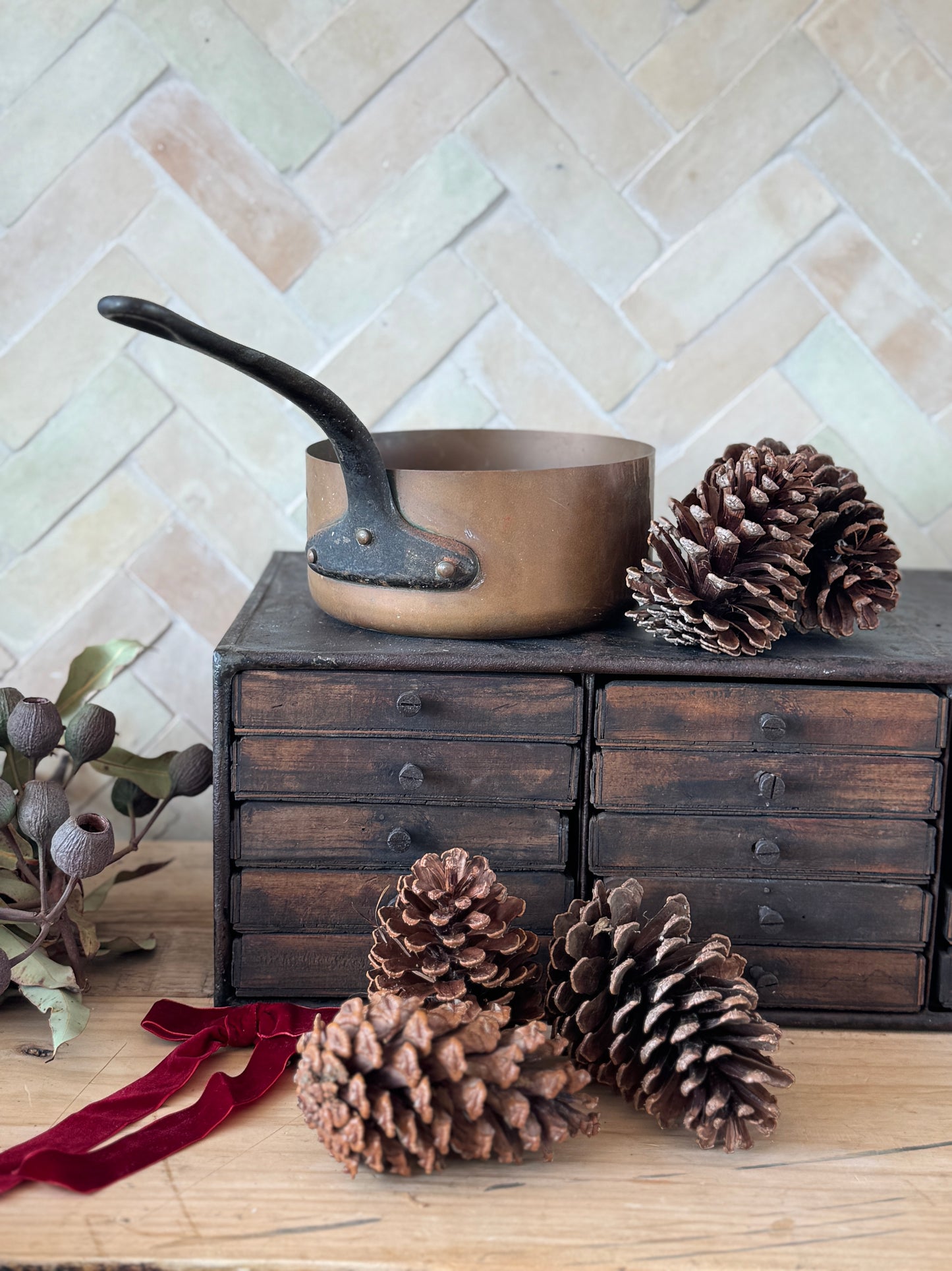 Antique French Copper saucepan from The French Alps in Holiday Gift Box – Perfect Christmas Present