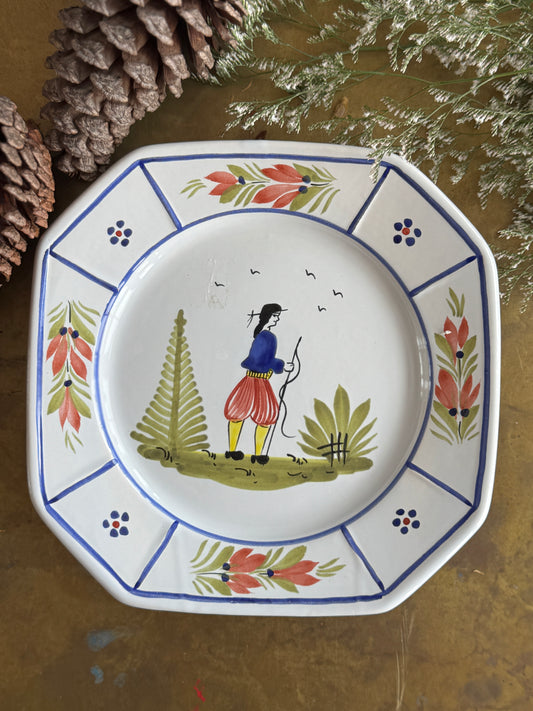 Elegant Antique French Quimper Plate in Holiday Gift Box – Perfect Christmas Present