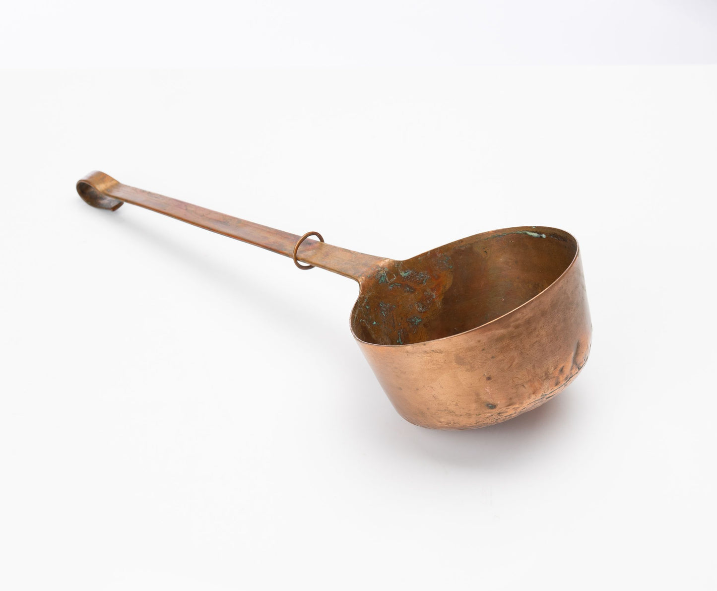 Antique French copper pot with long handle from The French Alps