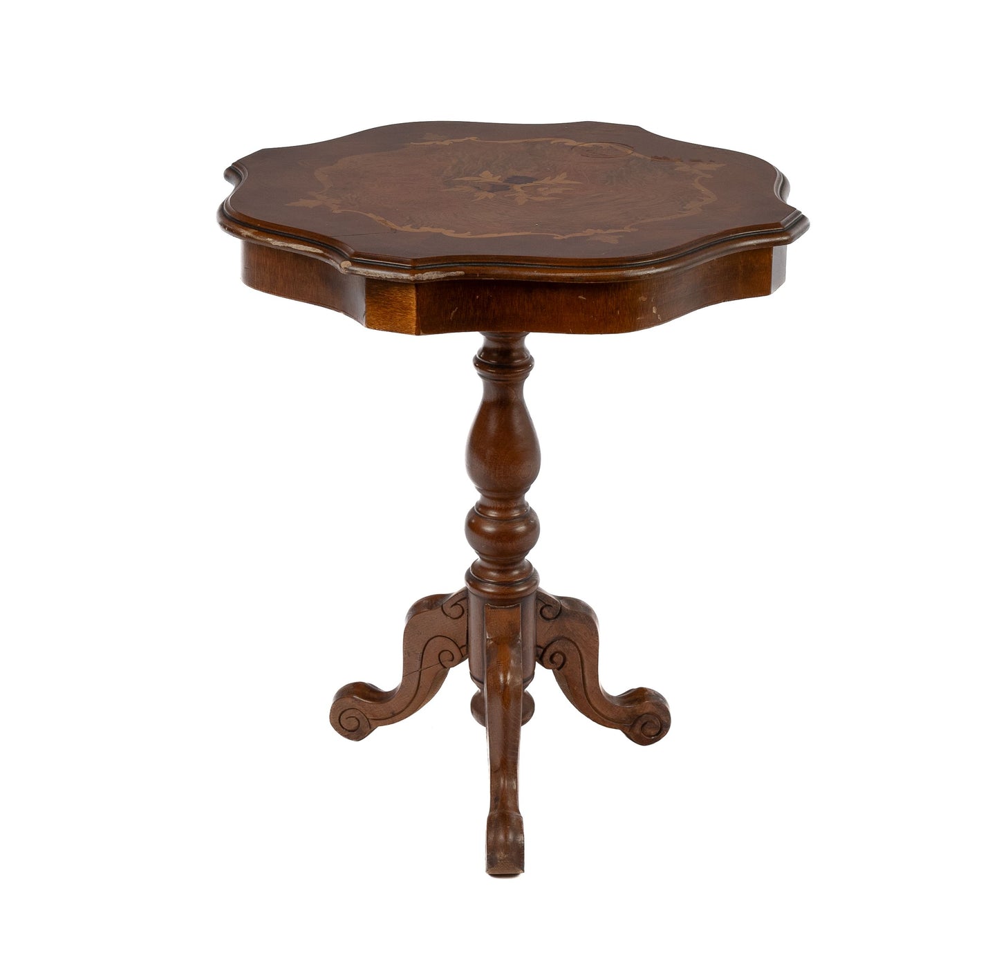 Antique French 'gueridon' pedestal Table with floral parquetry inlay from Provence