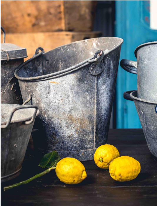 Vintage French coal bucket from the French Alps with a lot of character