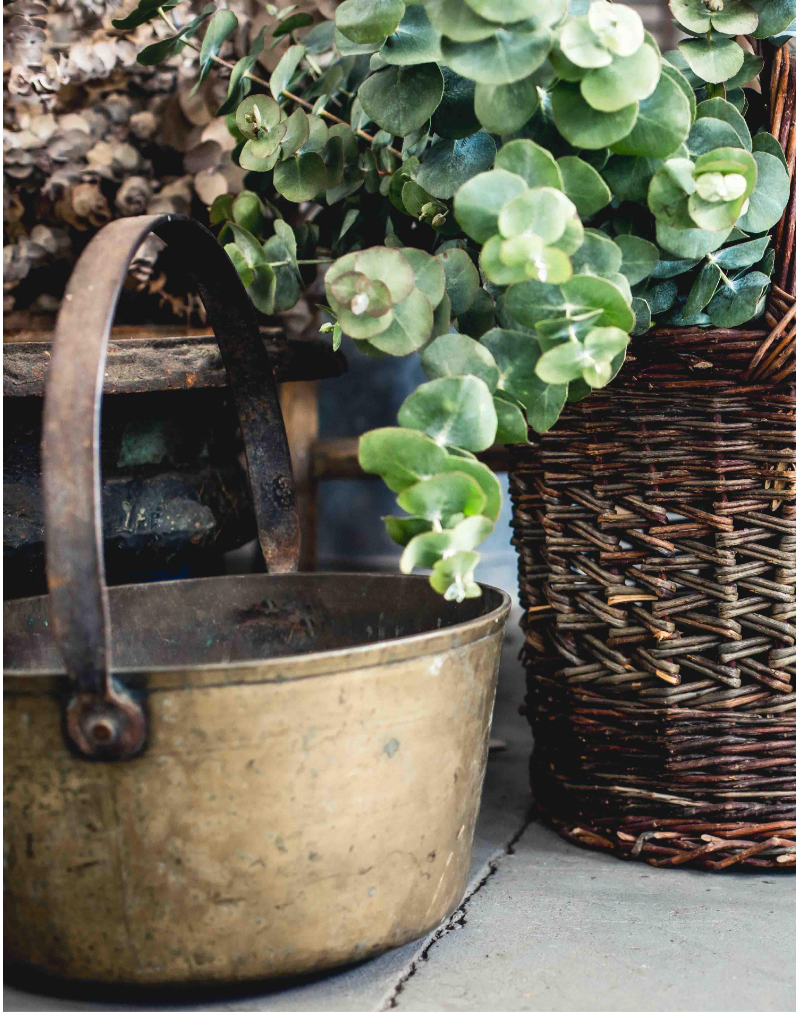 Lovely antique French solid brass basin with iron handle, from the French Alps