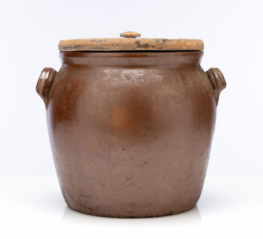 Vintage French glazed pot with lid, from Provence