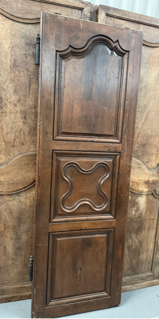 A single armoire door with lovely carvings, from the French Alps