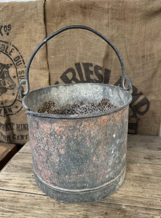 Antique French bucket with swing handle and lovely pink patina, from Provence, Approx. H44cm x Dia32cm