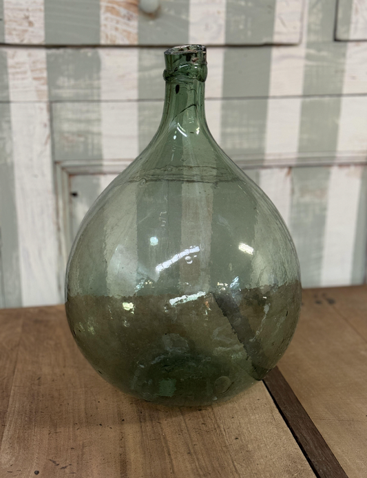 Antique French demijohn green wine bottle from Provence