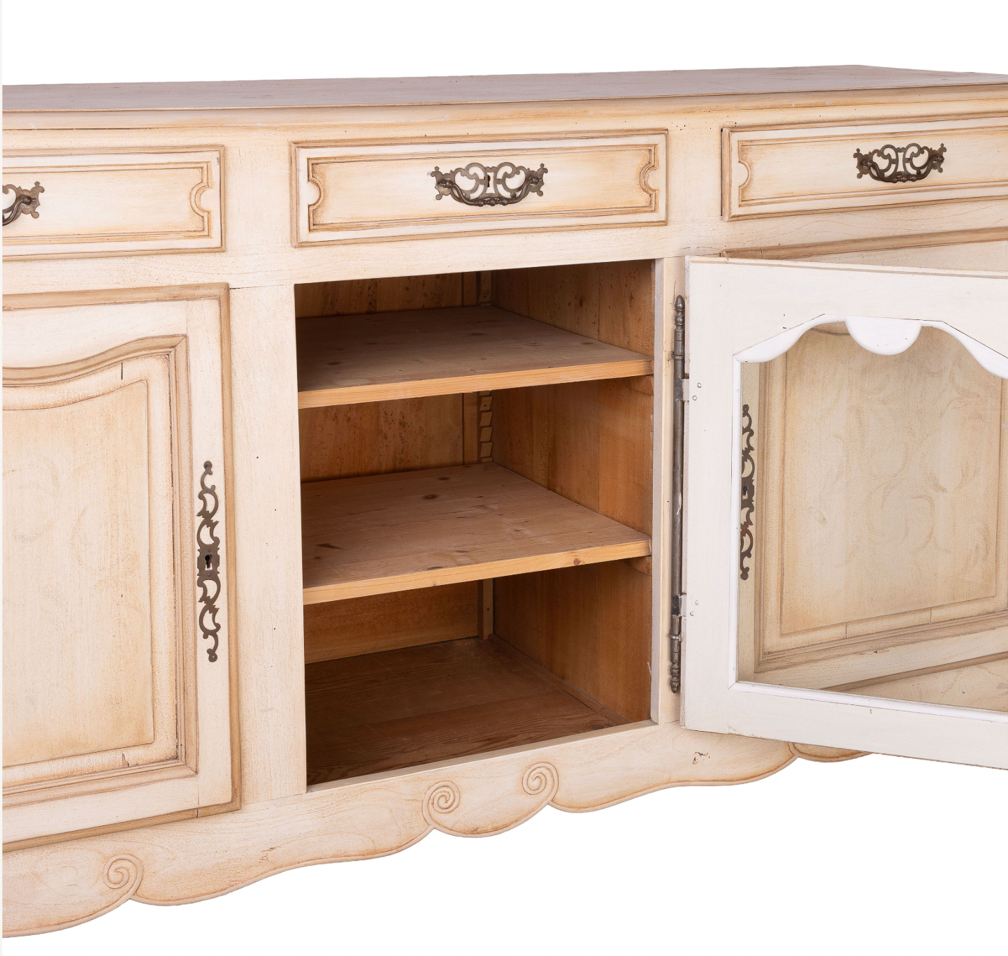 Antique French Walnut Sideboard from Provence with cream painted patina