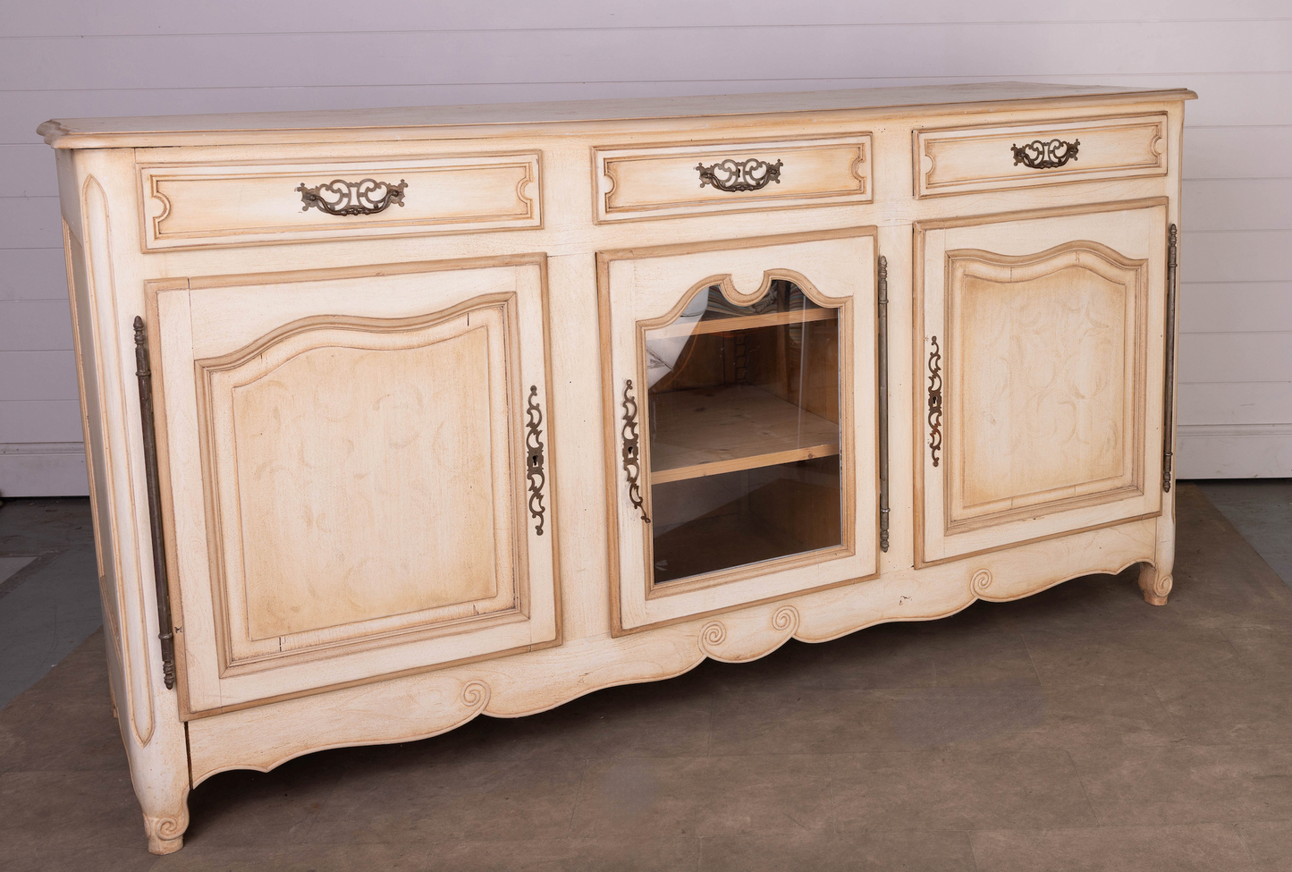 Antique French Walnut Sideboard from Provence with cream painted patina