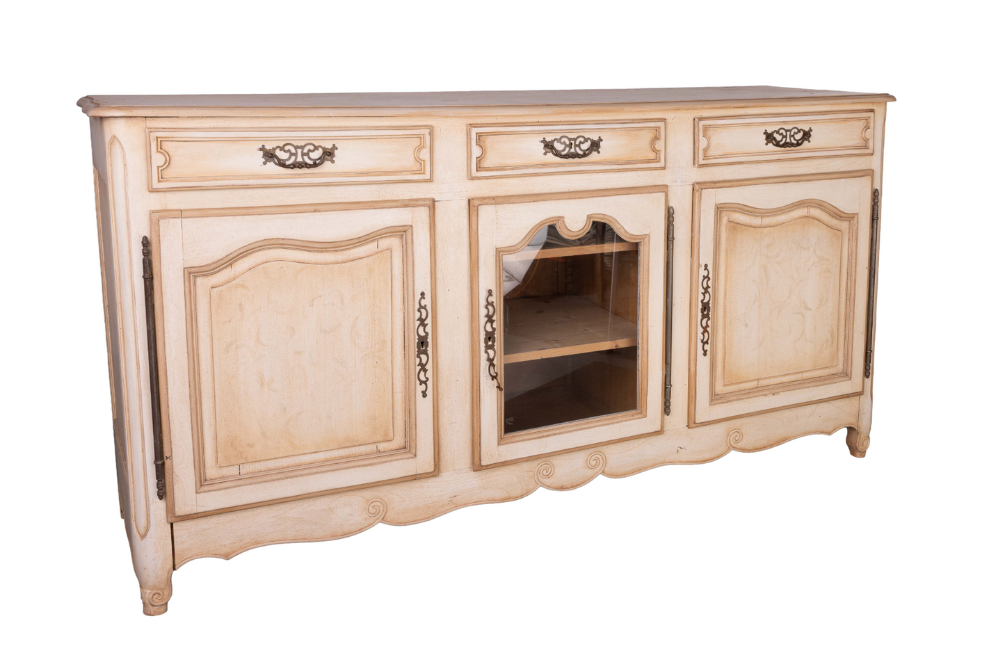 Antique French Walnut Sideboard from Provence with cream painted patina