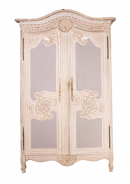Beautiful Antique French Rococo Marriage Armoire with original soft blue and cream painted patina from Provence
