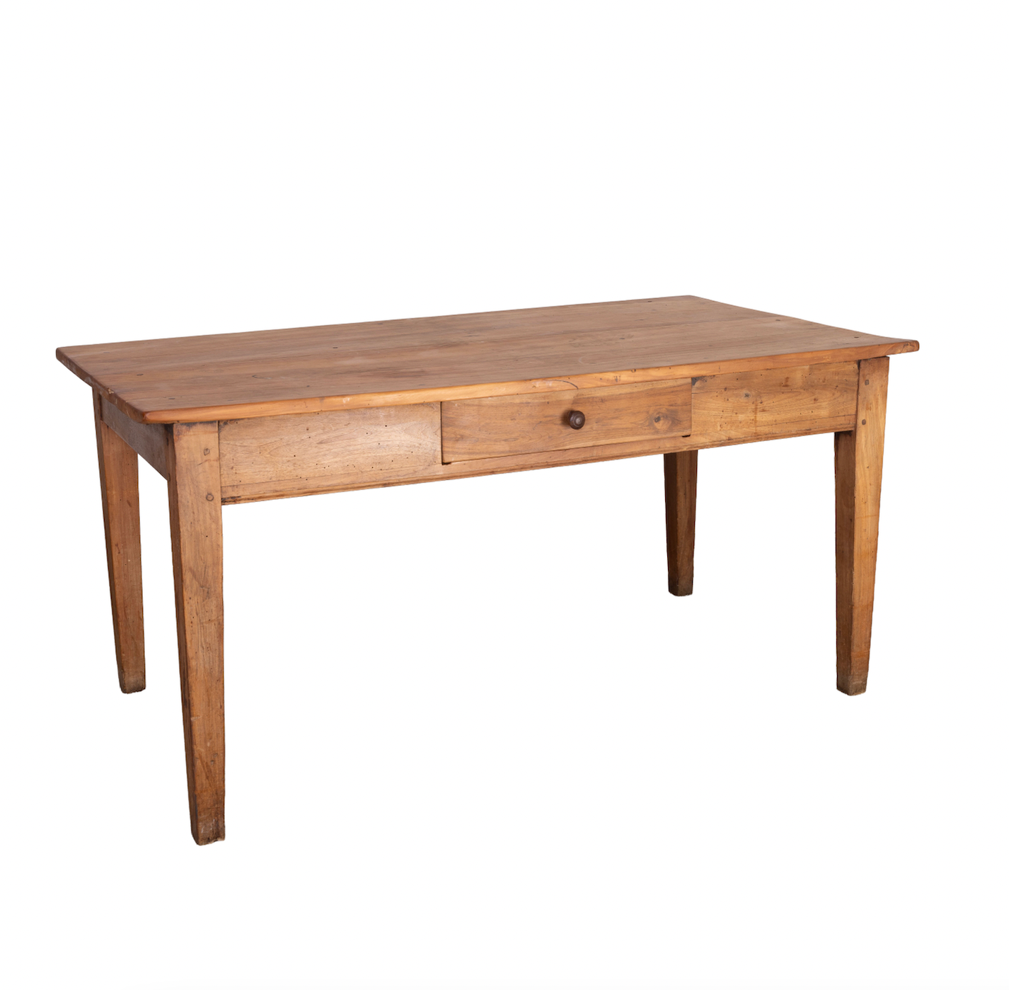 Antique French Farmhouse dining table with tapered legs and central drawer from the Alps